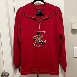 Escada Sport Red Sweatshirt Half Zip Mock Neck Collar ES horse jockey S RARE